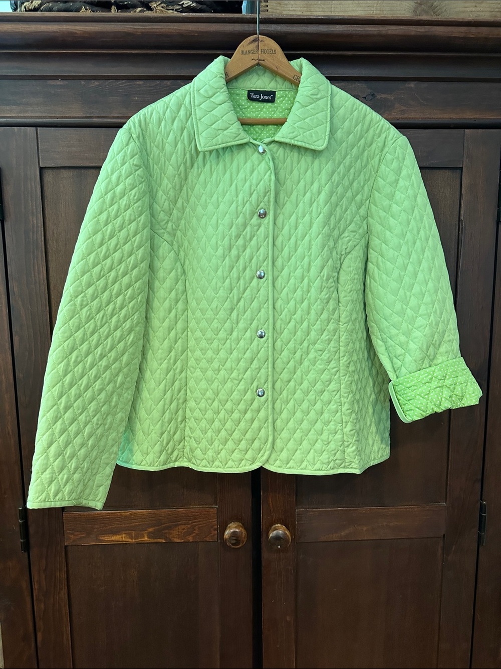 Tara Jones • Neon green quilted coat • jacket • women’s